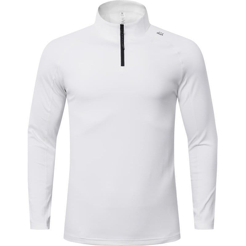 Men's Solid Half Zip Thumb Hole Design Sports Tee