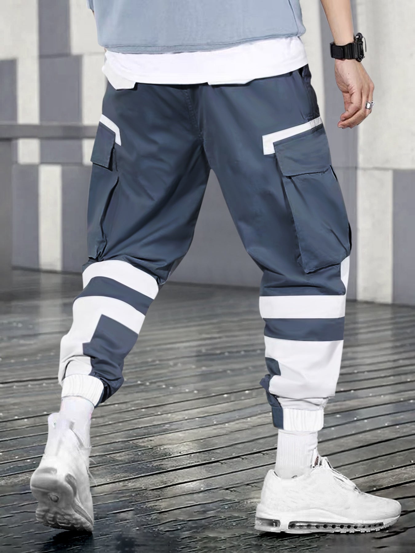Men's Colorblock Drawstring Waist Cargo Pants