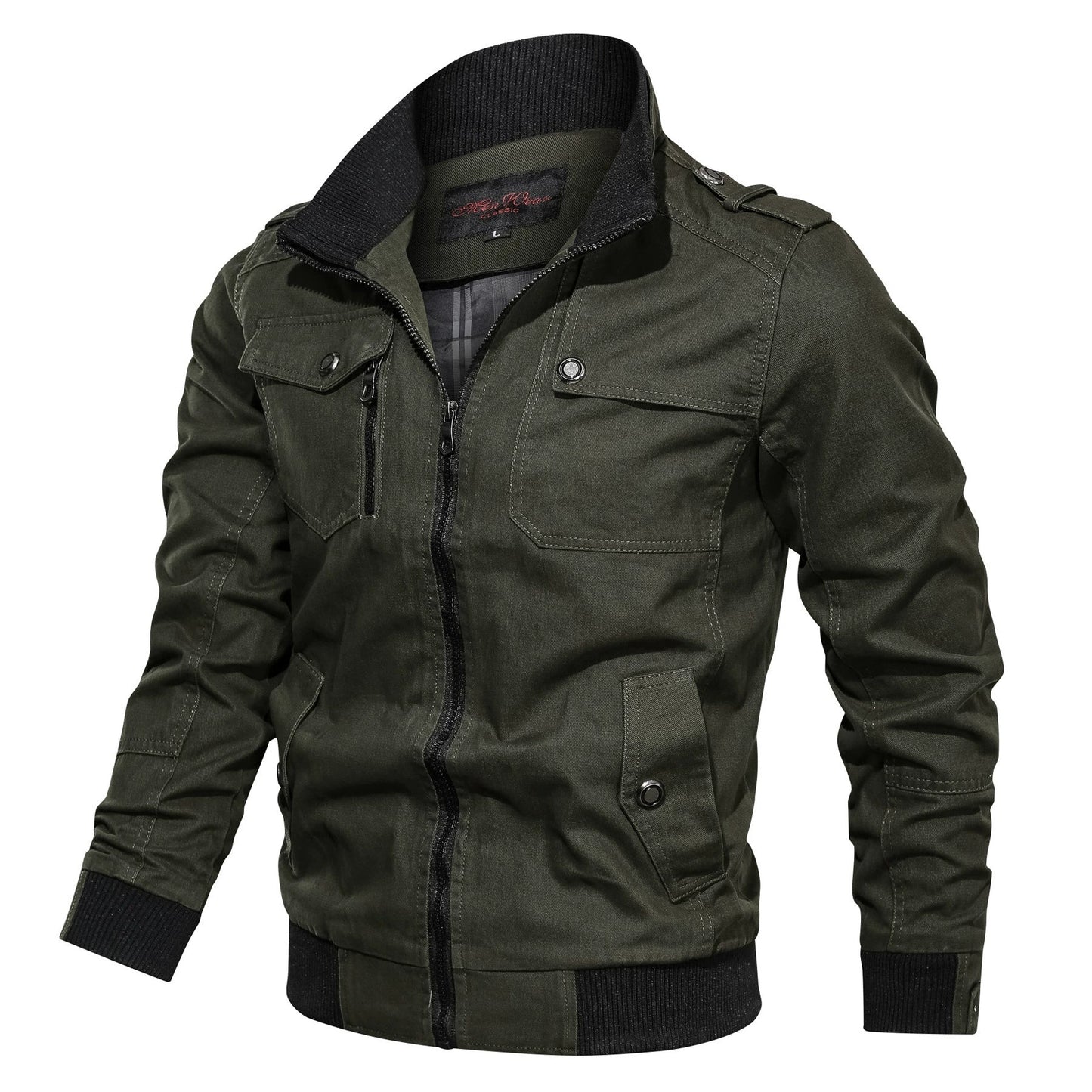 Men's Pocket Stand Collar Zipper Jacket, Casual Long Sleeve Jacket