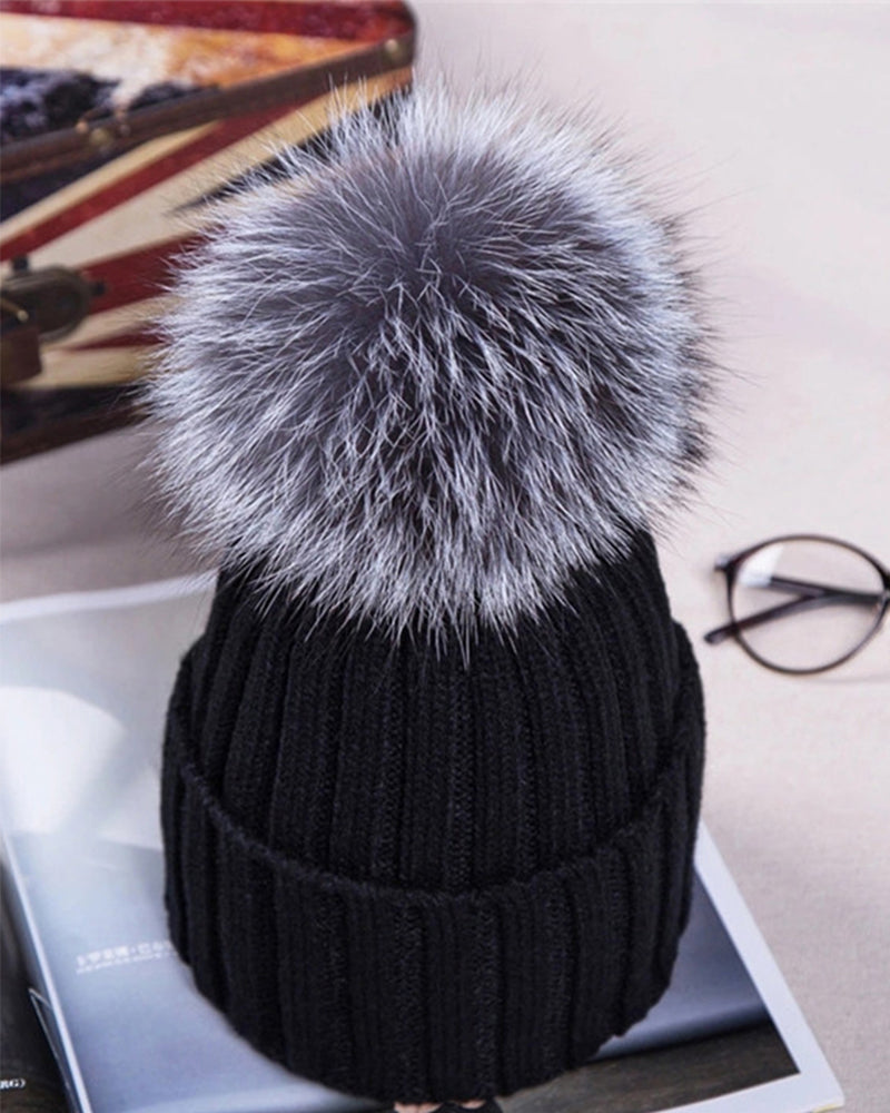 Oversized Pom-Pom Woolen Knitted Beanie