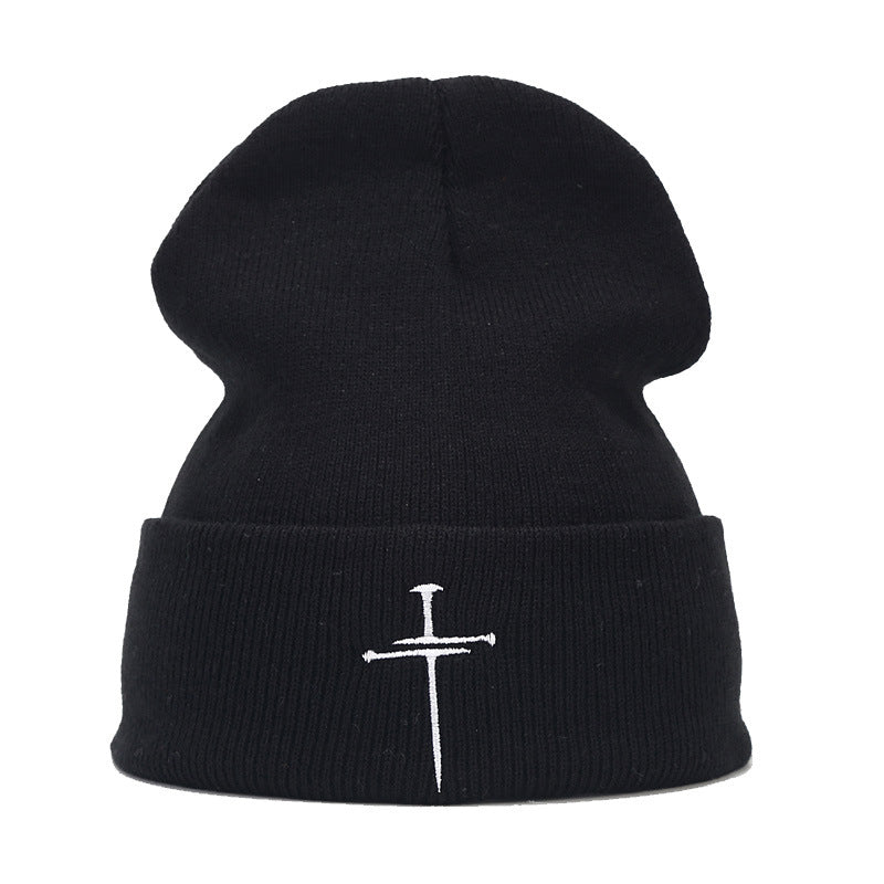 Vintage Cross Embroidered Knitted Hat-Unisex