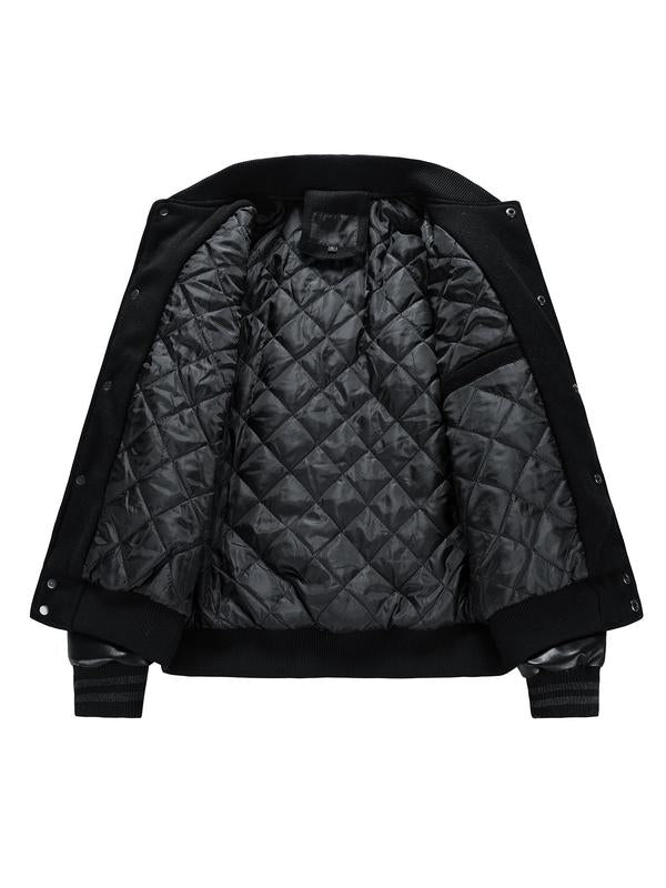 KZZ Men's Letter Patched Pocket Button Front Varsity Jacket