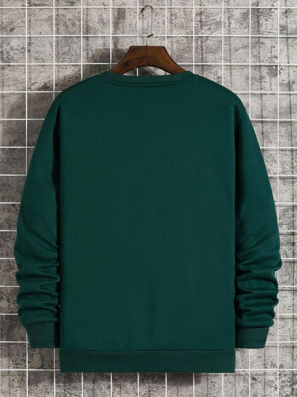 Men's Solid Color & Letter Print Drop Shoulder Sweatshirt
