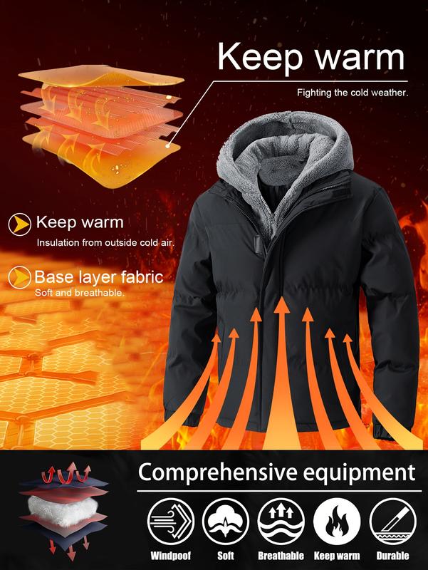 GGT Men's Thickened Windproof Winter Jacket - Cold-Resistant Warm Fleece Lined Hooded Coat
