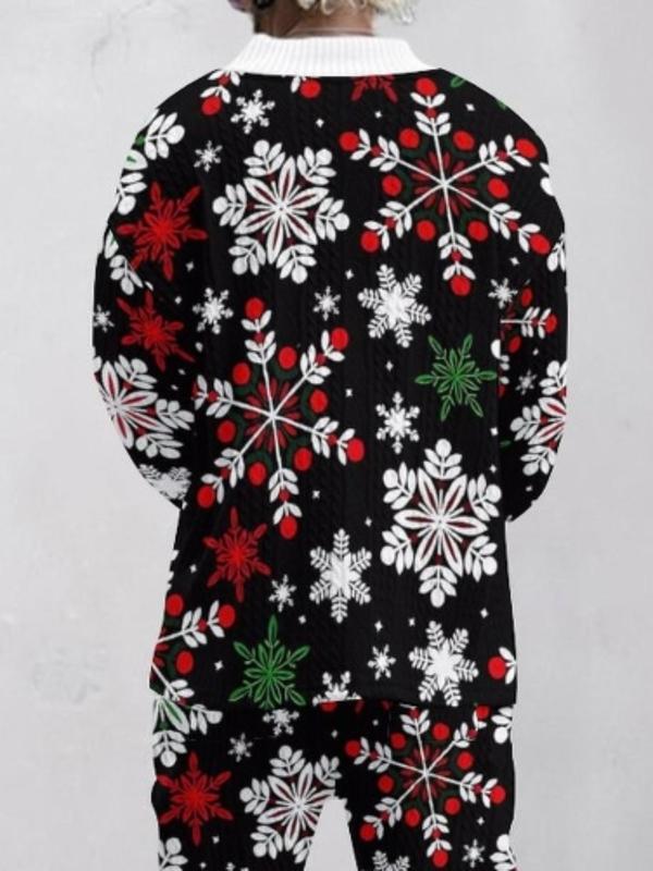 KZZ Two-piece Set Men's Solid Jacquard Drop Shoulder V Neck Top & Drawstring Waist Pants