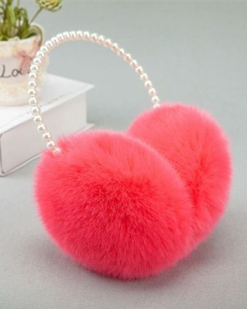 Pearl-Embellished Rabbit Fur Thickened Insulated Earmuffs