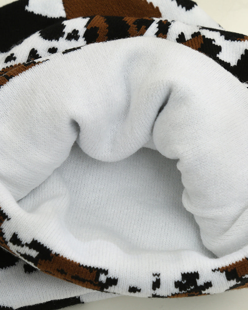 Unisex High-Quality Multicolor Cow Print Western Style Moire Knit Beanie