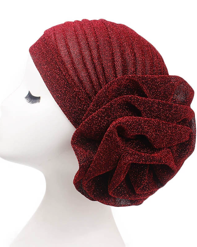 New Brilliant Silk Large Flower Hood Headscarf Hat, Ethnic Hat, African Head Wrap.