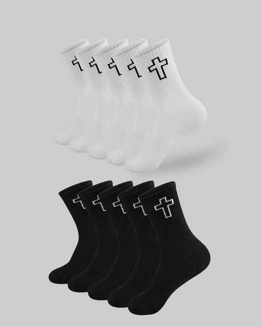 5 Pairs/10 Pairs Men/Women Solid Color Ankle Socks,  Black & White, Versatile Crew Socks For All Seasons, Fall