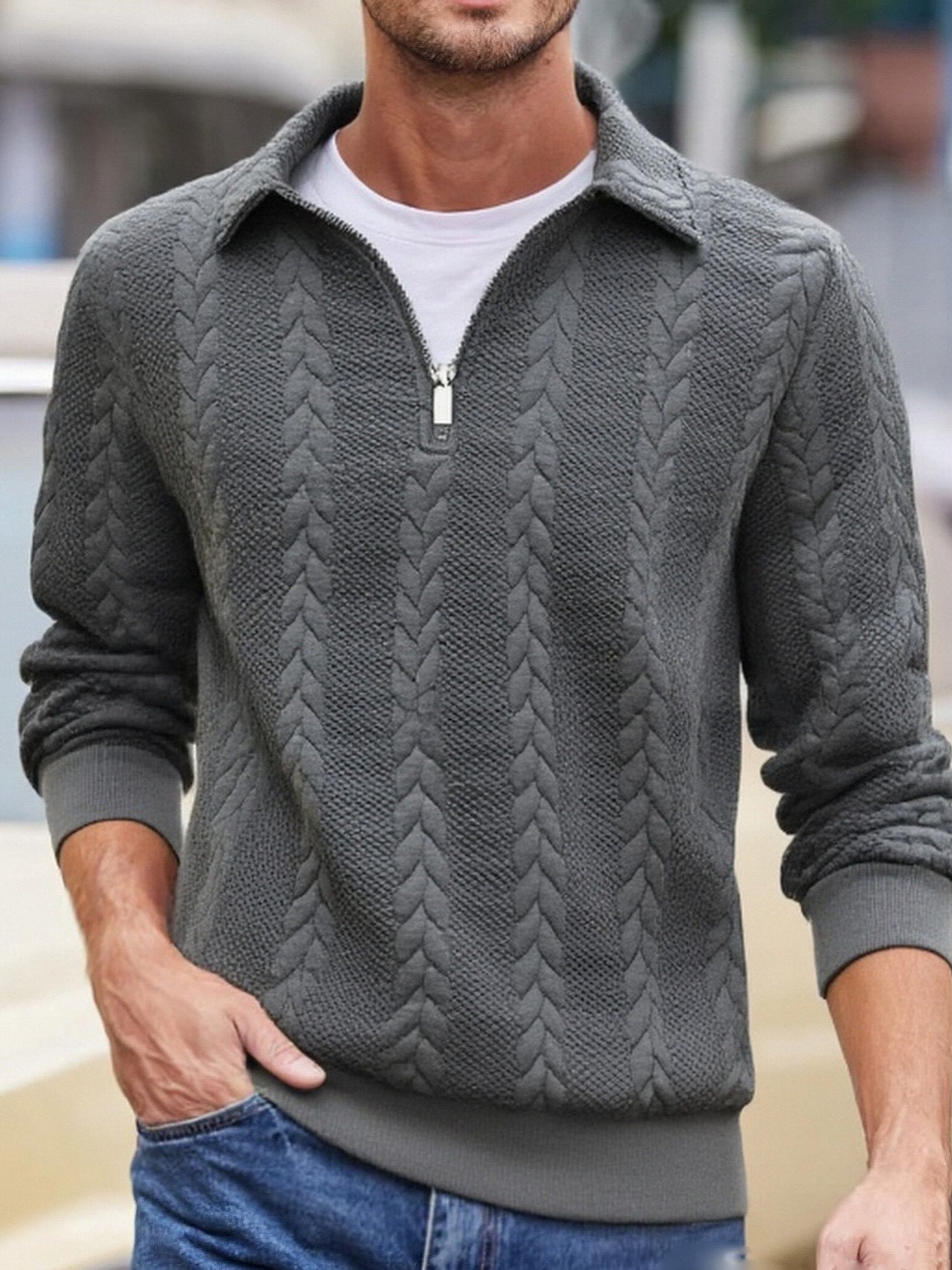 KZZ Men's Fall Winter Outfits  Polo Neck Long Sleeve Sweatshirt for Daliy Wear