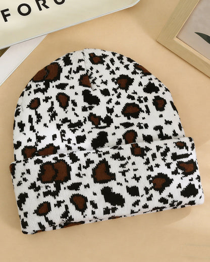 Unisex High-Quality Multicolor Cow Print Western Style Moire Knit Beanie