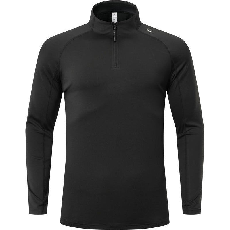 Men's Solid Half Zip Thumb Hole Design Sports Tee