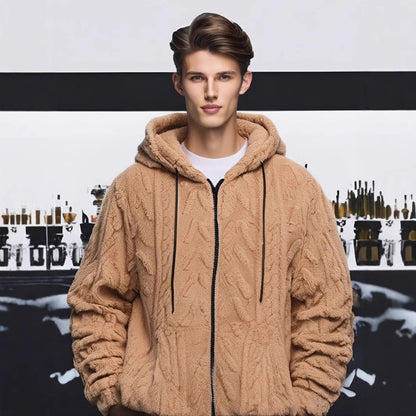 Men's Solid Drop Shoulder Drawstring Zip Up Hooded Jacket