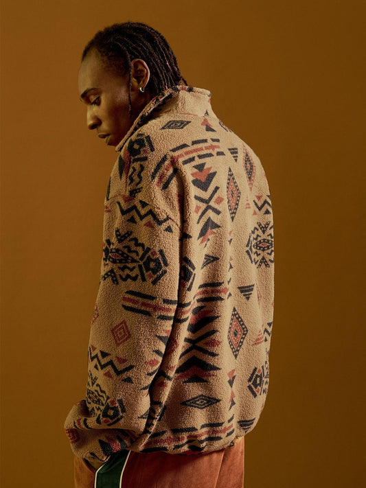 Men's Ethnic Pattern Drop Shoulder Zipper Sweatshirt