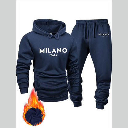 KZZ Men's Printed Hoodie and Drawstring Sweatpants Set, Menswear