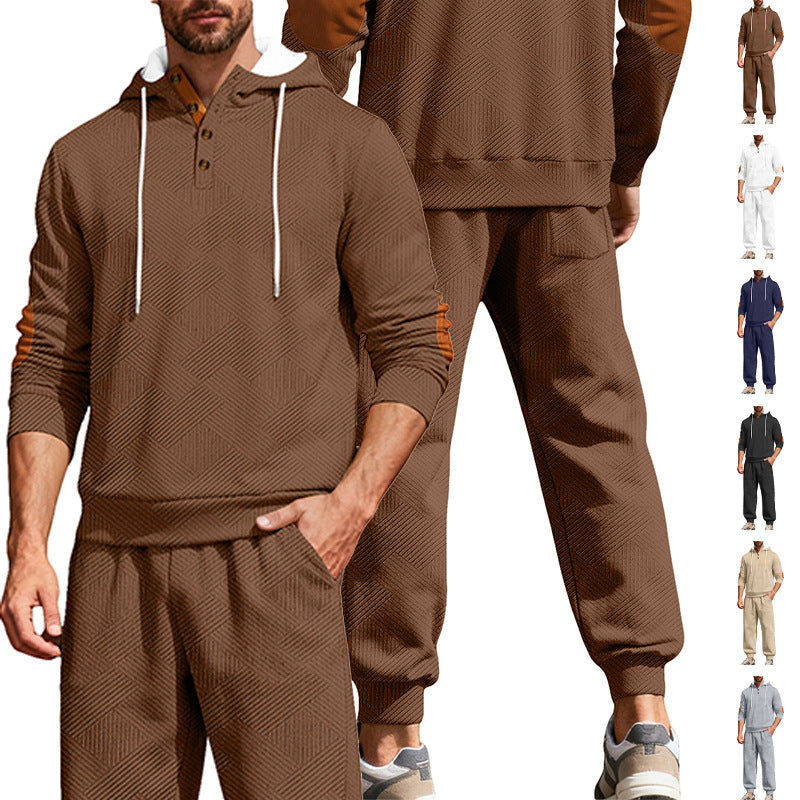 KZZ Men's casual fashion suit knitted jacquard sweatshirt and pants two-piece set