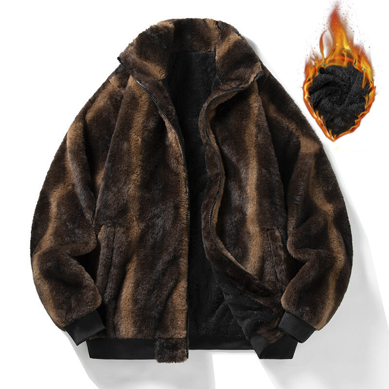 GGT Men's Winter Mink Fur Coat Imitation Mink Velvet Thick Warm Short Jacket