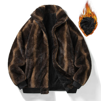 GGT Men's Winter Mink Fur Coat Imitation Mink Velvet Thick Warm Short Jacket