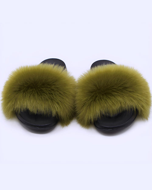 Fox Fur Soft Black Sole Slippers