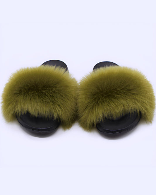 Fox Fur Soft Black Sole Slippers