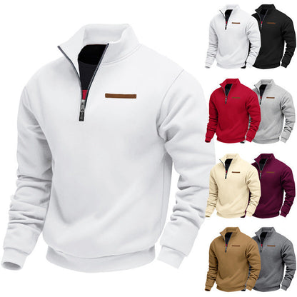 Men's Solid Half Zip Up Sweatshirt Loose Casual Long Sleeve
