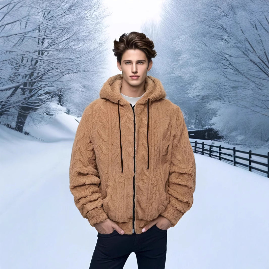 Men's Solid Drop Shoulder Drawstring Zip Up Hooded Jacket