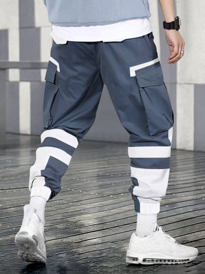 Men's Colorblock Drawstring Waist Cargo Pants