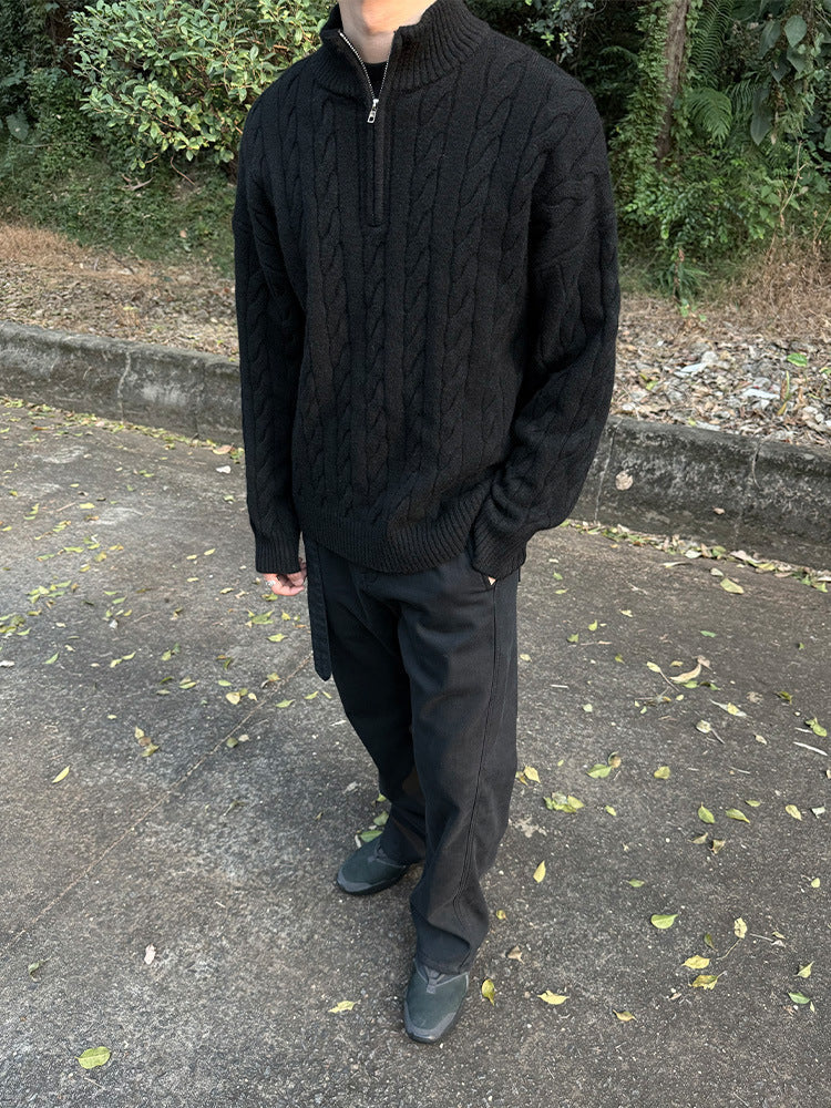 GGT Men's solid color zipper sweater, fashionable knit long sleeved