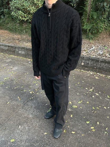 GGT Men's solid color zipper sweater, fashionable knit long sleeved