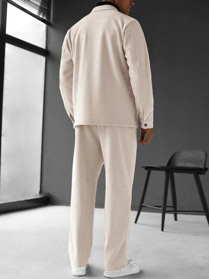 GGT Men's Solid Color Pocket Jacket and Belt Waist Pants Sport Suit Regular Version Mature Business Style