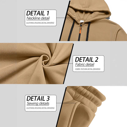 KZZ Men's Fall & Winter Hooded Casual Tracksuit Set: featuring a zip-front hooded design, cargo pants with multiple pockets