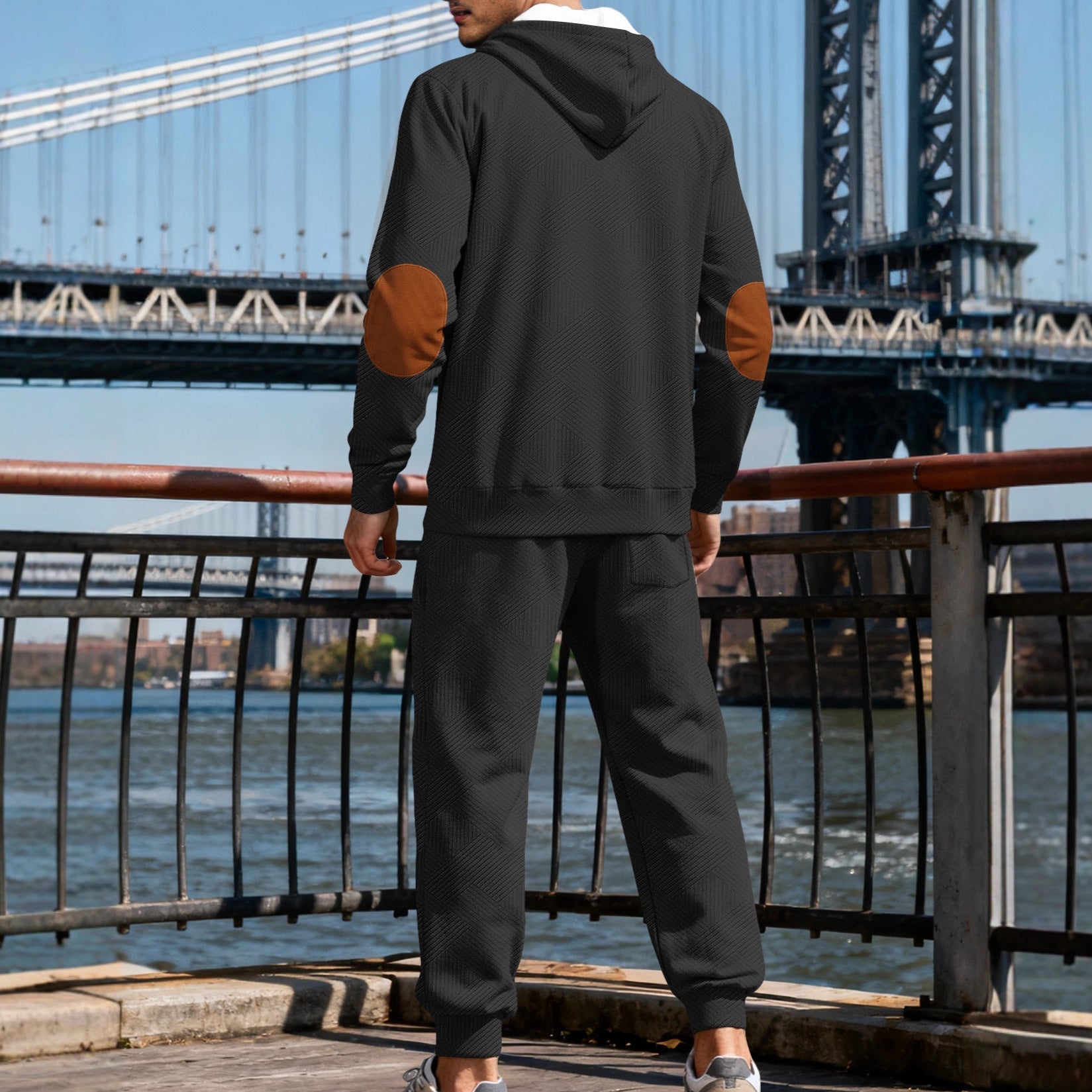 KZZ Men's casual fashion suit knitted jacquard sweatshirt and pants two-piece set