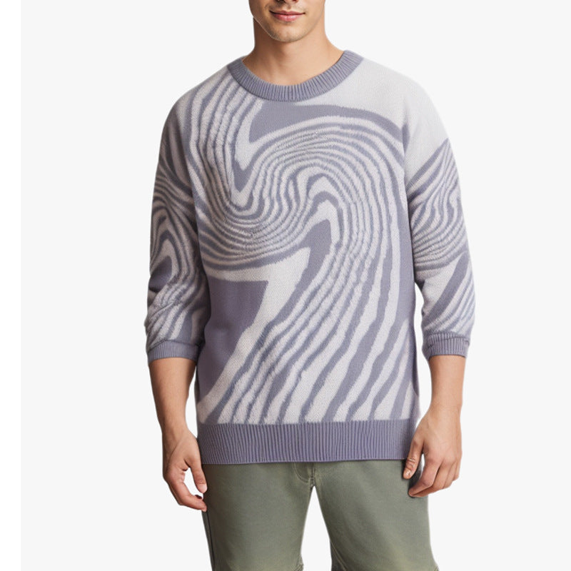 KZZ Men's All Over Print Contrast Binding Sweater