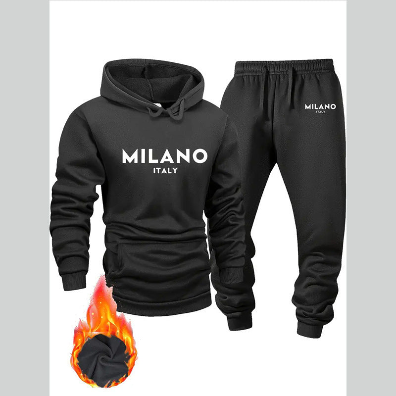 KZZ Men's Printed Hoodie and Drawstring Sweatpants Set, Menswear