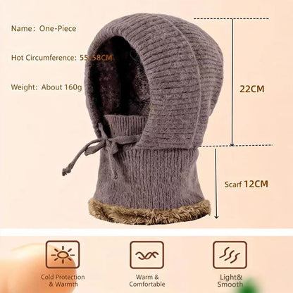 Hat Scarf Mask One-piece Plus Velvet Warm Cold-proof Wind Knitted Wool Hat