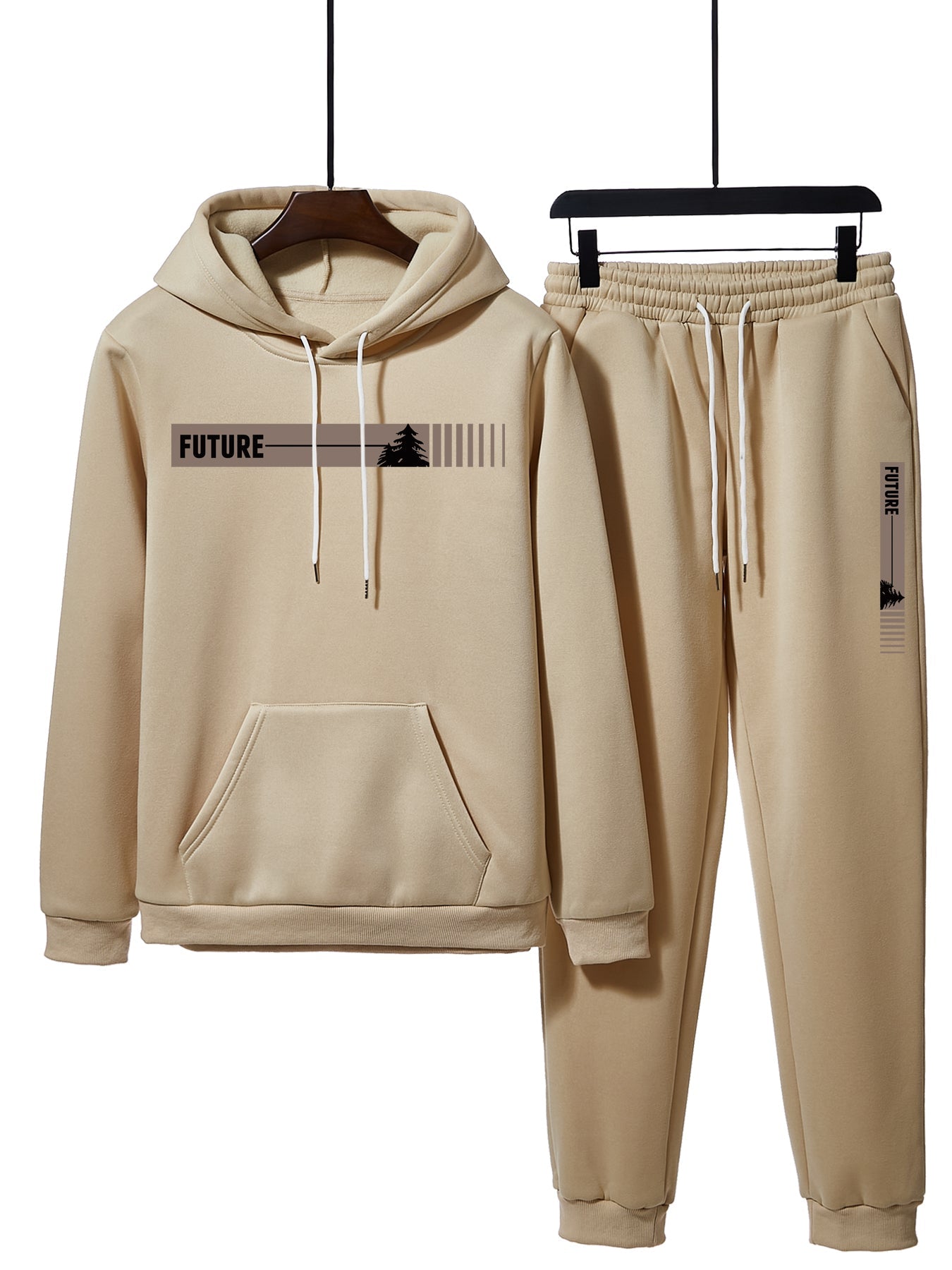 GGT Two-piece Set Men's Tree Graphic Hoodie & Drawstring Waist Sweatpants