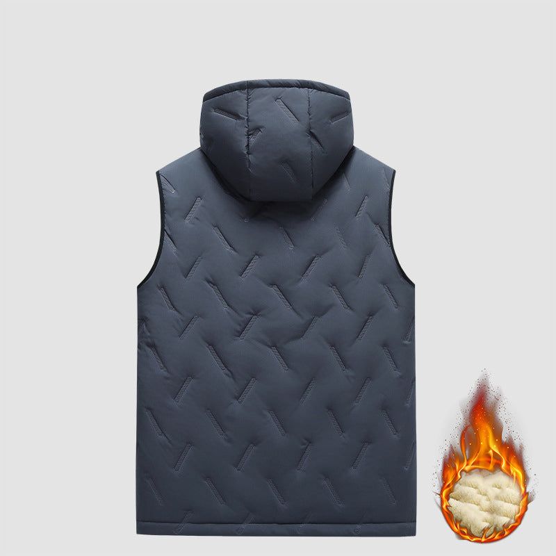 KZZ black hooded fleece vest,  fleece lining for warm practicality, zipper pockets convenient