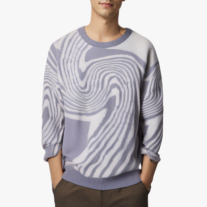 KZZ Men's All Over Print Contrast Binding Sweater