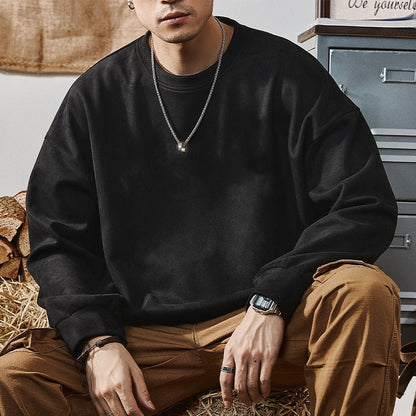 GGT Men's Solid Color Round Neck Drop Shoulder Long Sleeve Sweatshirt