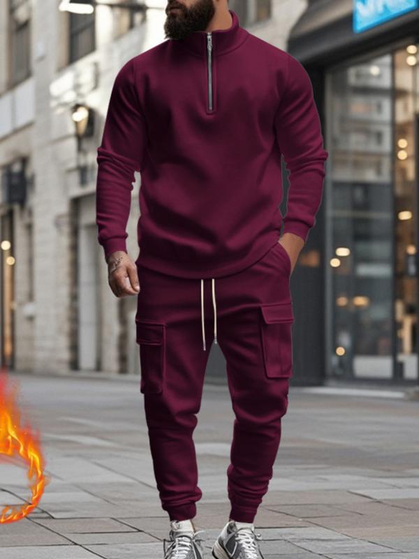 KZZ Men's Casual Fleece Lined Zipper Work Pants Set