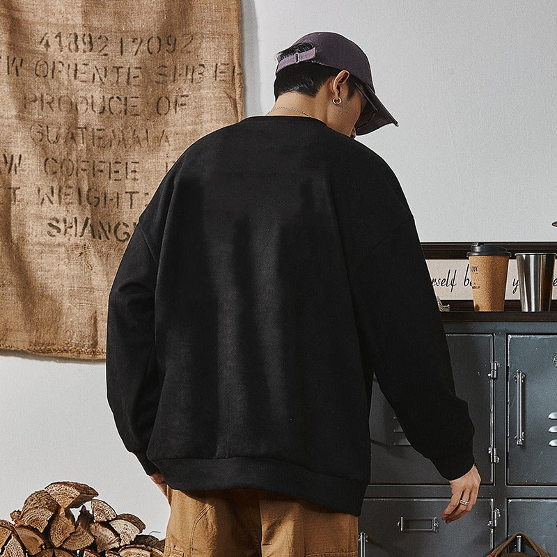 GGT Men's Solid Color Round Neck Drop Shoulder Long Sleeve Sweatshirt