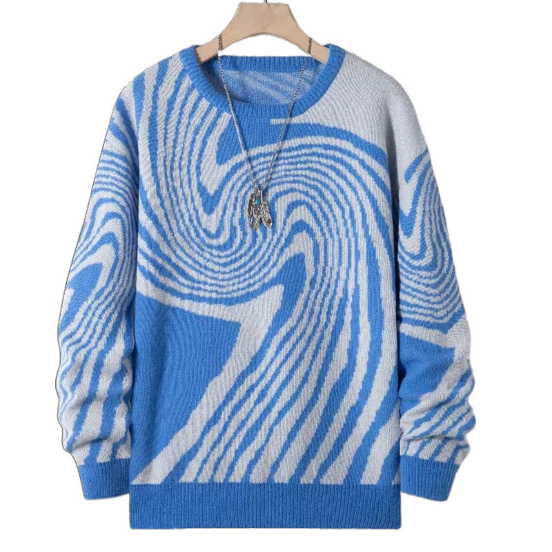 KZZ Men's All Over Print Contrast Binding Sweater