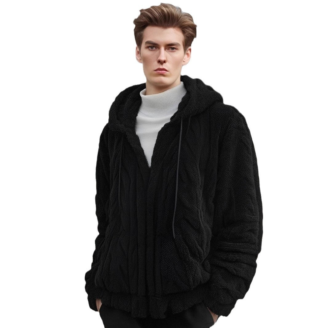 Men's Solid Drop Shoulder Drawstring Zip Up Hooded Jacket