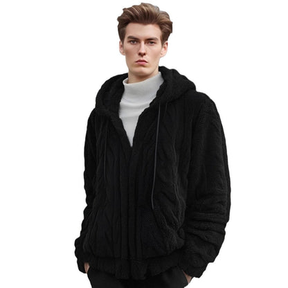 Men's Solid Drop Shoulder Drawstring Zip Up Hooded Jacket