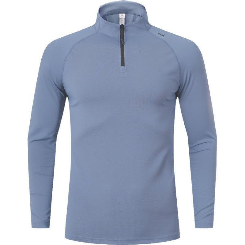 Men's Solid Half Zip Thumb Hole Design Sports Tee
