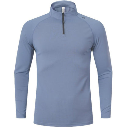 Men's Solid Half Zip Thumb Hole Design Sports Tee