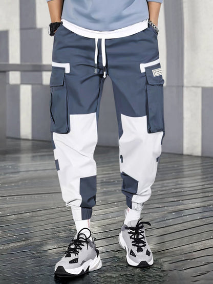Men's Colorblock Drawstring Waist Cargo Pants