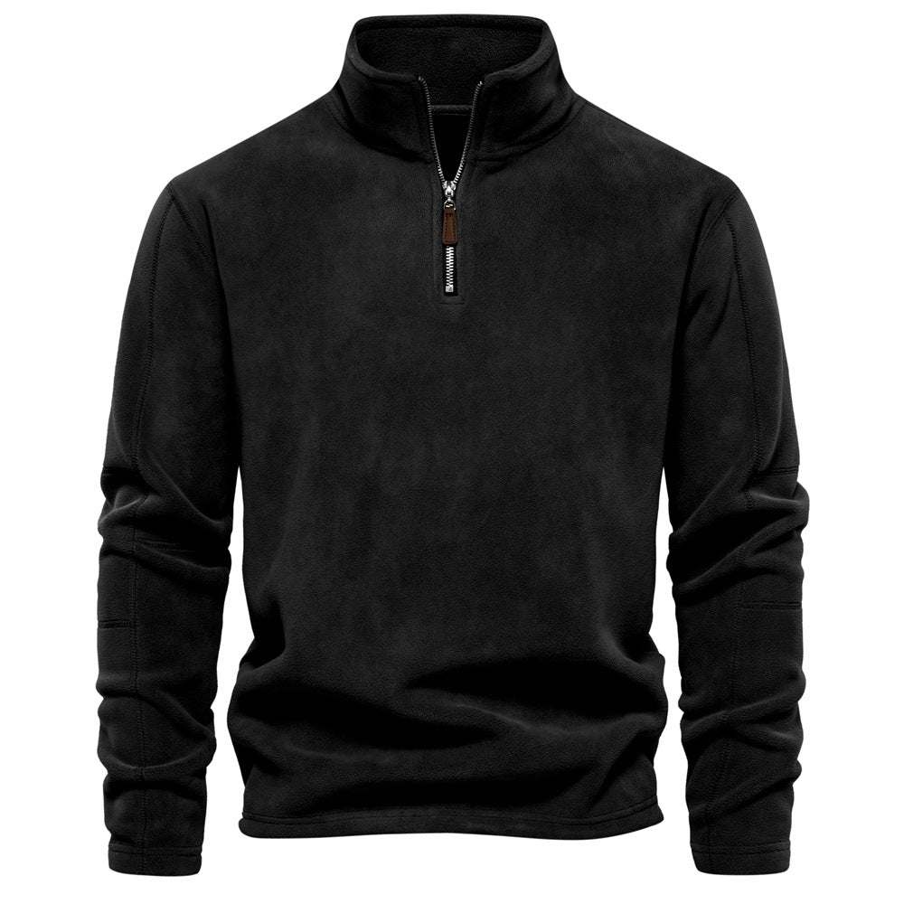 Men's Solid Half Zip Funnel Neck Polar Fleece Sweatshirt