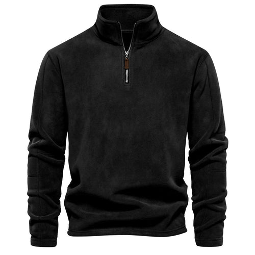 Men's Solid Half Zip Funnel Neck Polar Fleece Sweatshirt