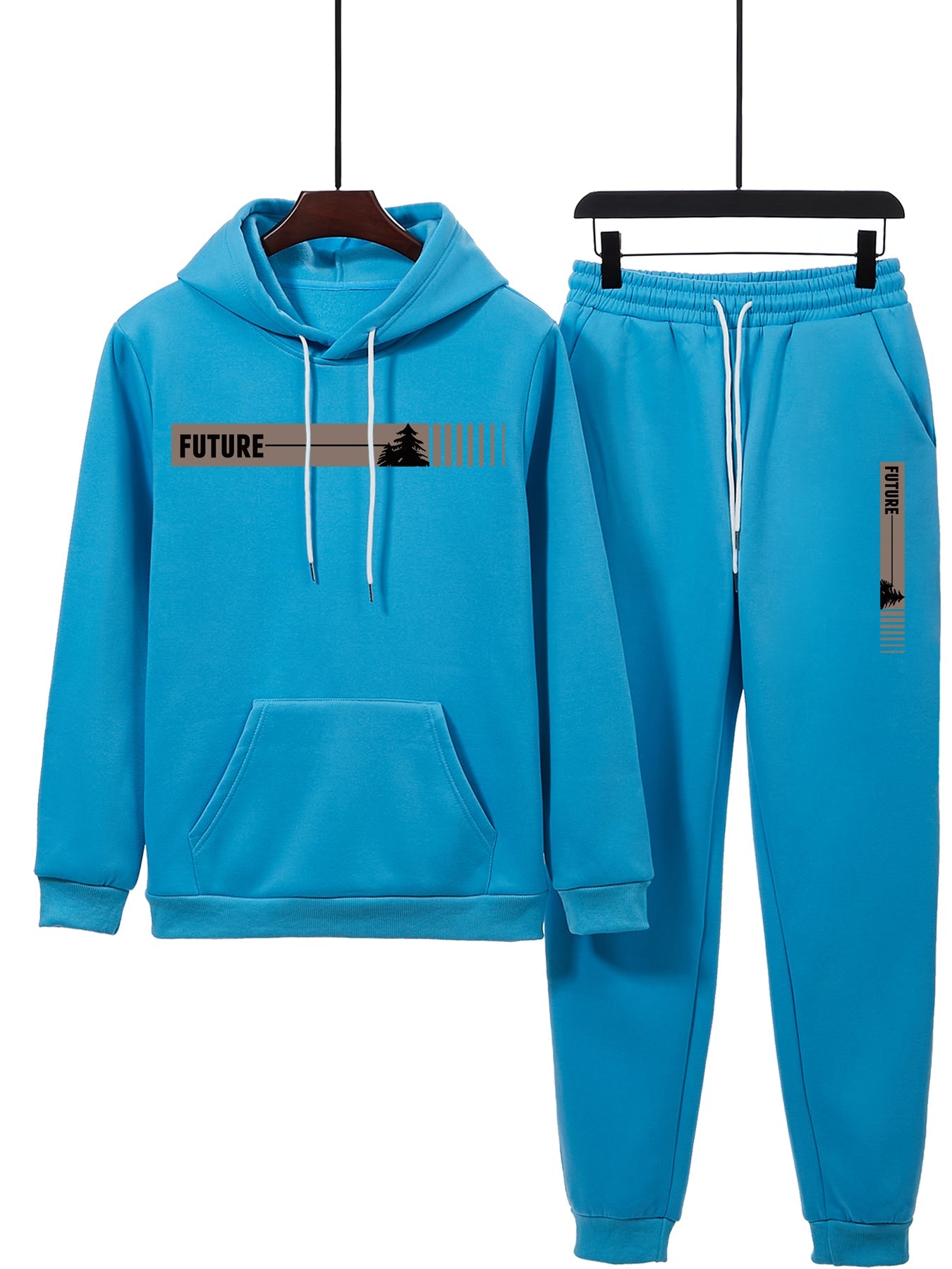 GGT Two-piece Set Men's Tree Graphic Hoodie & Drawstring Waist Sweatpants